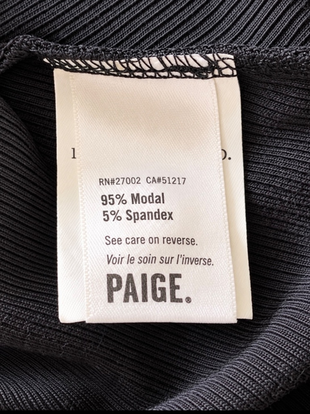PAIGE Ribbed Black Ruched Button-Front Collared Collared Top — Size L - Picture 3 of 4